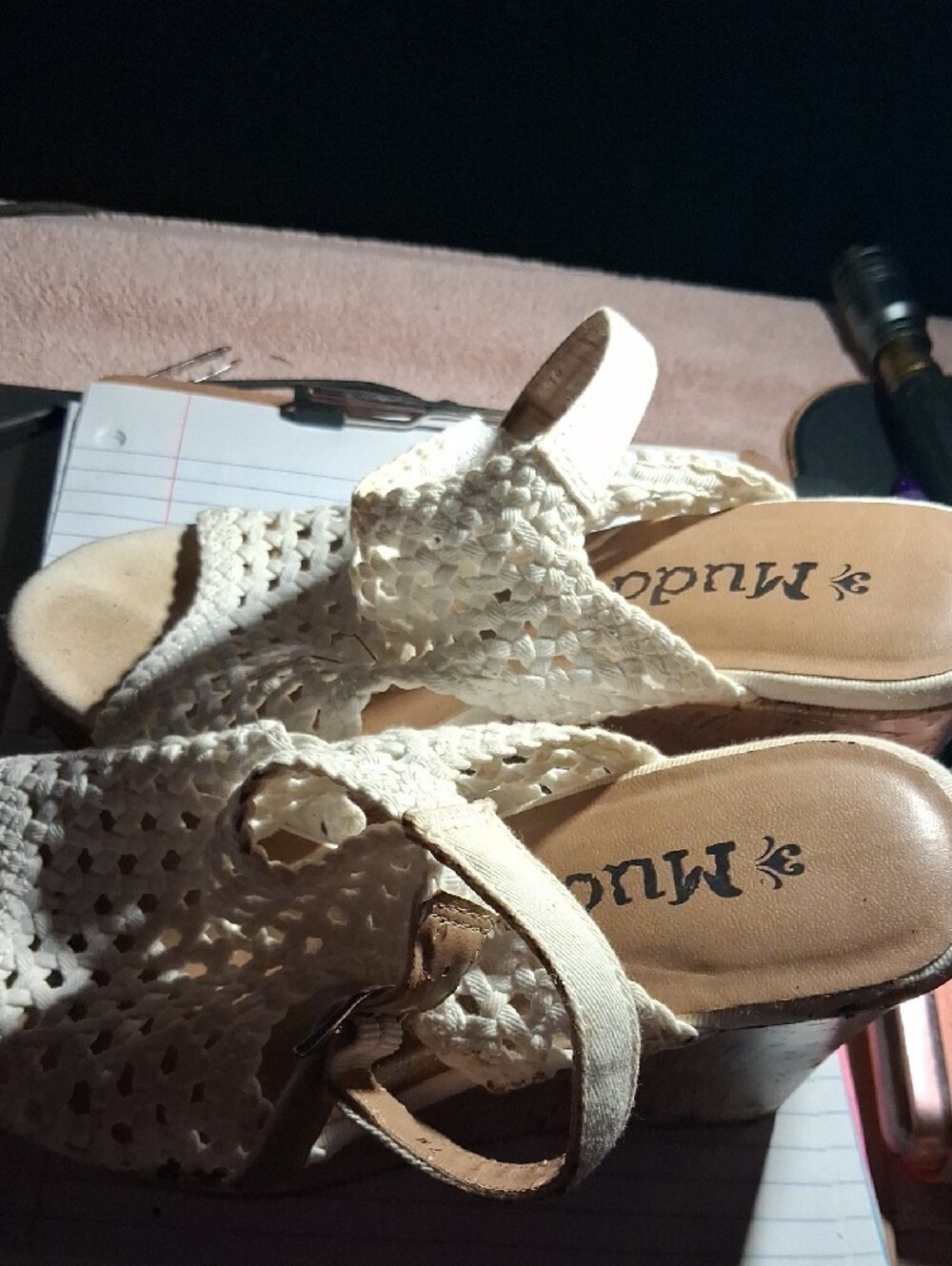 Mudd Wedge Sandals with Crochet Upper in Cream - Picture 2 of 4